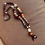 Butterscotch Bakelite beads , Wood & Bone long necklace,One of a kind handmade Brown Photo 0