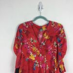 ZARA NWT Satin Romper Small Red Japanese Floral Ruffle Puff Sleeve Ruched Photo 13