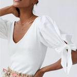 Maeve  anthropologie puff sleeve white v-neck short sleeve top Photo 0