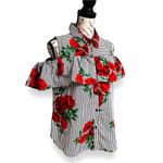 Hint of Blush XL Cold Shoulder Blouse Stripe Red Floral Ruffle Cotton Summer Top Photo 7