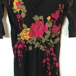 Johnny Was Dress Floral Roses Embroidered on Black Background Dress Sz XS GUC Photo 2