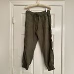 Caslon 100% Linen Joggers Women’s Sz XS Petite Cropped Cuffed Drawstring Pockets Green Photo 5