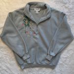 The Vintage Shop Sage Green Fleece Snowflake Embroidered Quarterzip Pullover Photo 0