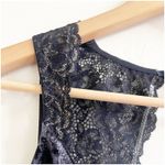 INC International Concepts Velvet Bodysuit Navy Gold Lace Size Medium Whimsygoth Blue Photo 7