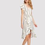 ✨HP✨Ruffle Trim Self Tie Waist Striped Dress✨ Yellow Size L Photo 1