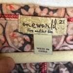 One World  Blouse Women's Size 2X‎ Tunic 3/4 Sleeves Floral Embellished Red Pink Photo 2