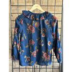 Madewell  x Warm Womens Top XS Blue Floral Ruffle V Neck Long Sleeve boho Photo 4