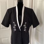 Dress Savvy Vintage Black Pinstripe Blazer with White Floral Detail Size 10P Photo 0