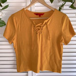 Hot Kiss Mustard Tie-Up Crop Top Photo 0