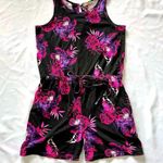 EUC Chic Avenue Medium Black Pink Floral Romper With Pockets Summer Spring Fall Photo 0
