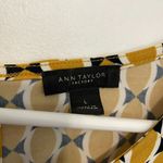 Ann Taylor Factory Faux Wrap Dress Mustard Navy Geometric Side Tie Fit & Flare L Photo 5