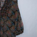 I Jeans By Buffalo Dark Floral Boho Sheer Ruffle Button Up Top Size Small Green Photo 3