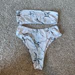 Amazon  White Black Marble Print Bandeau High Waisted Bikini Swim Suit Size Large Photo 2