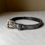 Vintage Floral Glitter Lace Bonded Leather Belt Beaded Edge Silver Buckle 30 Gray Photo 6