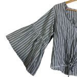 Lavender Field  Striped Bell Sleeve Cotton Blouse Top Women's Medium Photo 2