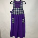 Cottagecore Purple Plaid Babydoll Dress Sz Medium Photo 4