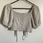 Wild Fable  Beige Linen Blend Cropped Balloon Sleeve Smocked Back Top #MBG Photo 6