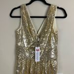 Kate Kasin Bright Gold Sequin Maxi Gown XS Elegant Formal Evening Dress Deep V Photo 5