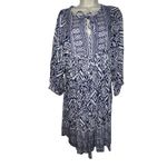 BeachLunchLounge  Short Sleeve Tassle Mini Dress Women's‎ Large Navy Blue Aztec Photo 2
