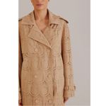 Farm Rio Khaki Pineapple Cotton Eyelet Trench Coat Size Large Neutral Bohemian Photo 4