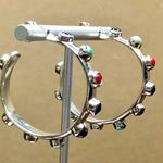 Sterling Silver TAXCO  Large Multi - Gemstone Hoop Earrings Photo 2