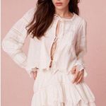 Love Shack Fancy  Sanra White Pintuck Button Tie Long Sleeve Crop Blouse  Photo 1