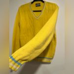 VTG 50s Unisex Sz:L Sportswear Bright Yellow VNeck Cable Knit Preppy Sweater. Size L Photo 2