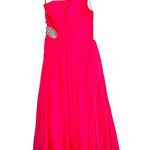 Ashley Lauren  Hot Pink Pleated Crystal Pearl Beaded One Shoulder Gown Size 8 Photo 3