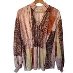 ZARA  Boho Patchwork Print Smocked Peasant Blouse Top Small‎ Photo 3