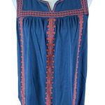 J.Jill Blue Embroidered Sleeveless Tunic Dress L Boho Cotton Tencel Blend Photo 0