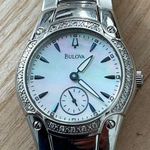 Bulova Diamonds Ladies Watch Pearl Dial Stainless Bracelet Blue Markers 96R55 Photo 1