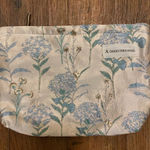 A Gogo Original Makeup Bag Zipper Pouch 10x7 Embroidered Floral Ivory Blue Green Photo 0