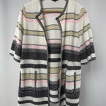 Misook Short Sleeve Stripe Open Jacket in White Pink Size Large Photo 0