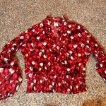 CAbi  Floral Ruffle‎ Blouse Top Long Sleeve Smocked Waist Red White Black M Photo 3