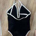Black and White Halter Swimsuit deep v neck cross Photo 2