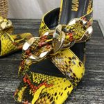 Liliana  Yellow & Black Animal Print Chain Square Toe Triangle Heel Shoes 8 Photo 4