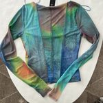 NWT AFRM Kona Mesh Rainbow Square Neck Top Size S Blue Photo 4