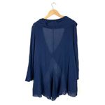 Bryn Walker  100% Cotton Navy Blue Ruffled Tie Front Lagenlook Cardigan Photo 6
