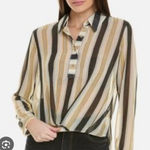 CAbi  Women's Caliber Long Sleeve Formal Sheer‎ Blouse Size M Color Stone Stripe Photo 0
