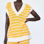 ZARA  Rustic Striped V-neck Sleeveless Tunic Sweater Vest Yellow Cream Small Photo 0