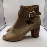 Donald Pliner  Women's Greco Tan Leather Peep Toe Stacked Block Heel Booties 10M Photo 0