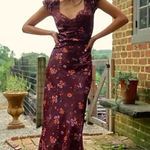 Free People  Dainty Lace Retro 90s Butterfly Babe Maxi Dress Brown Combo Medium Photo 0