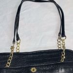 Kate Landry Elegant Black FAUX Crocodile-Embossed Handbag. GOLD CHAIN ACCENT Photo 8