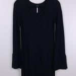 Free People Criss Cross Sweater Longline Flare Sleeves Women’s Size XS Black New Photo 1