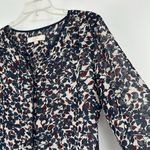 Loft Boho Sheer Floral Top Teal Blue Cream Hidden Button Front Long Sleeve Sz M Photo 2
