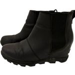 Sorel Women's Joan of Arctic Black Wedge II Leather Chelsea Heels Boots Size 10 Photo 4