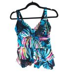 Swim Solutions Tankini Top Tiered Bust Support Palm Print Blue Pink 12 Photo 4