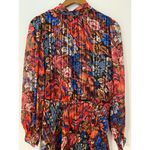 SundayUp Long Sleeve Dress Metallic Stripe Floral Front Tie Pussybow EUC Red Size L Photo 9