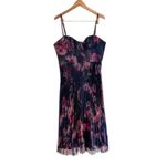 Lulus Alluring Invite Midnight Blue Floral Pleated Bustier Sleeveless Midi Dress Photo 1