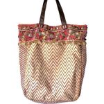 Jasper & Jeera Anthropologie Bohemian Beaded Embellishment Cotton Tote Bag Large Tan Photo 0